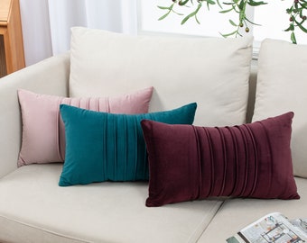 Set Of 2 Throw Pillow Velvet Center Lines Cushion Covers 12 x 20 inches