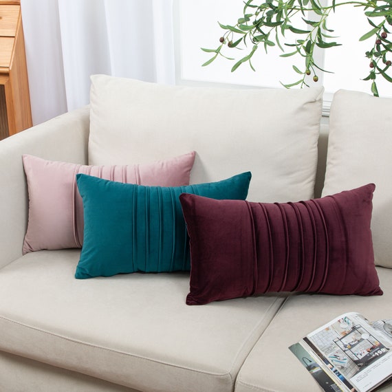 Set Of 2 Throw Pillow Velvet Center Lines Cushion Covers 12 x 20 inches