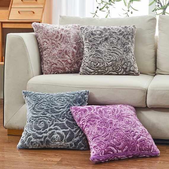 Plush Velvet Flowers Throw Cushion + Inserts 16 x 16 inches