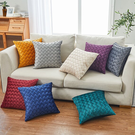 Set Of 2 Velvet Weave Throw Cushion pillow Covers only 18 x 18 inches