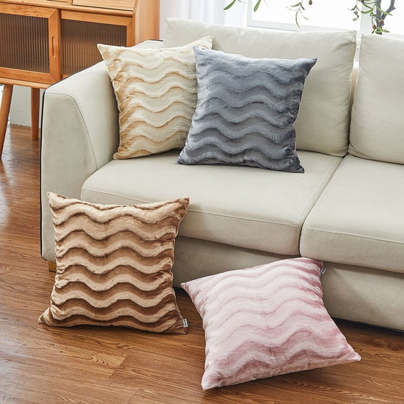 Plush Velvet waves Throw Cushion + Insert 18 x 18 inches