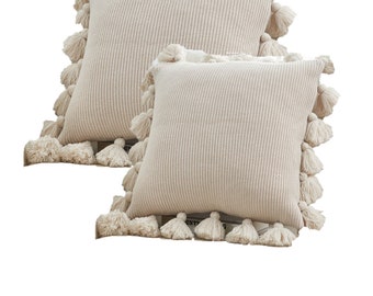 Set Of 2  Tusseled Acrylic Throw Pillow 18 x 18 inches