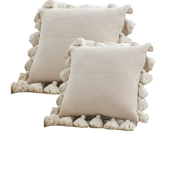 Set Of 2 Tusseled Acrylic Throw Pillow 18 x 18 inches