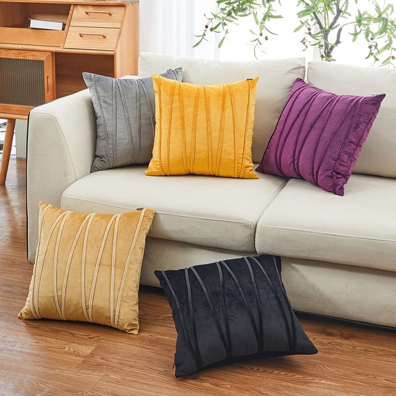 Velvet Chevron Lines Cushion + insert 18 x 18 inches