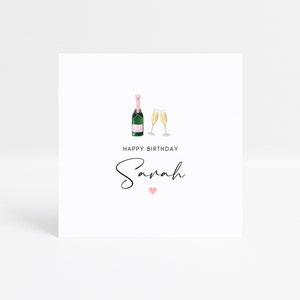 Carte d'anniversaire personnalisée champagne, carte d'anniversaire fille, carte d'anniversaire soeur, amie, petite-fille, tante