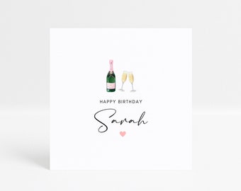 Personalised Champagne Birthday Card, Daughter Birthday Card, Sister Birthday Card, Friend, Granddaughter, Auntie