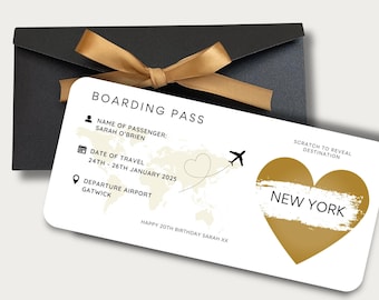 Personalised Boarding Pass Scratch Card Ribbon Envelope