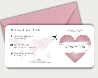 Carte d'embarquement personnalisée à gratter, bords arrondis, effet Holiday