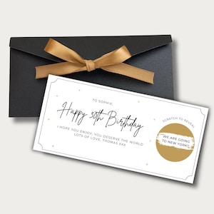 Biglietto gratta e vinci a sorpresa per compleanno, personalizzato, per qualsiasi occasione, busta con nastro