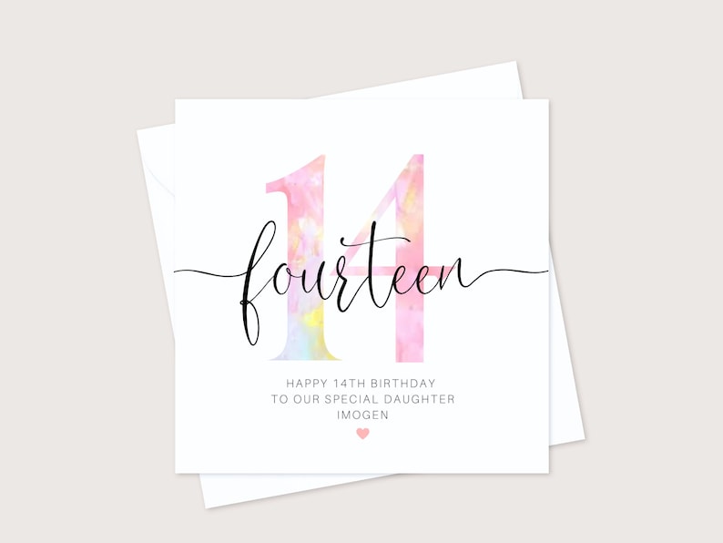 14th Fourteen Personalised Birthday Card, Daughter, Sister ...