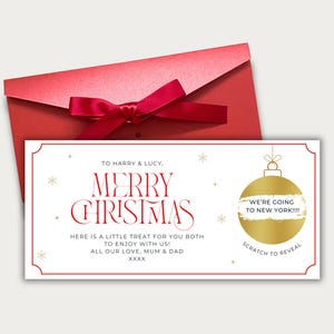 Biglietto gratta e vinci di Buon Natale, personalizzato, busta con nastro rosso