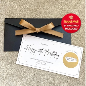 Any Occasion, Birthday Surprise, Merry Christmas Scratch Card, Personalised, ribbon envelope