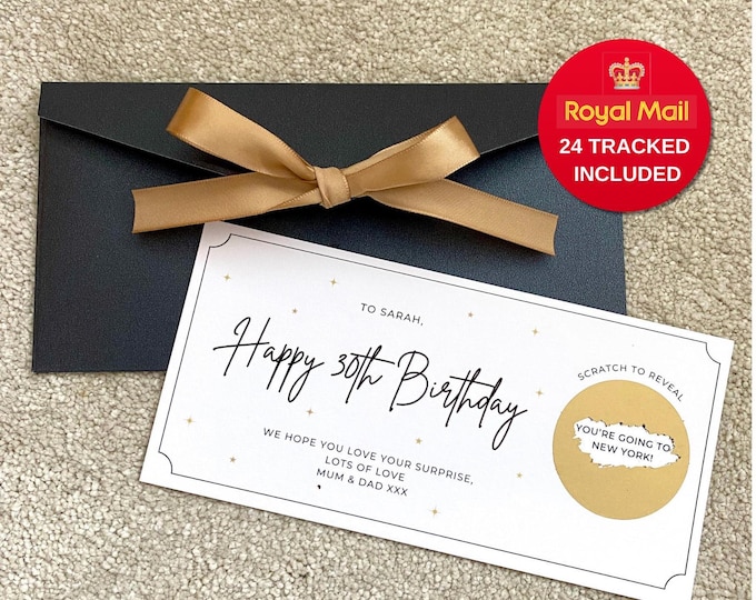 Any Occasion, Birthday Surprise, Merry Christmas Scratch Card, Personalised, ribbon envelope