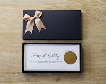 Cualquier ocasión, sorpresa de cumpleaños, tarjeta rasca y gana de Feliz Navidad, personalizada, para cualquier ocasión, caja de regalo con cinta