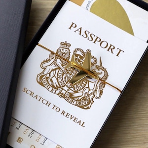Personalised Boarding Pass Scratch Card, Gold Foil Passport, Gold plane & tie image 2