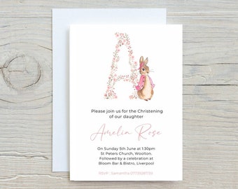 Girls Personalised Christening Invitations, Flopsy Rabbit