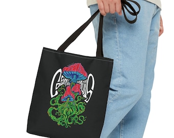 Cosmic mushroom Squid Tote Bag, Eco-Friendly Beach Bag, Unique Shopping Bag, Bohemian Style, Gift for Ocean Lovers