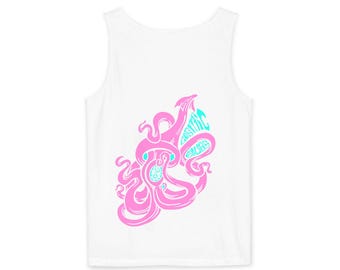Cosmic Squids Tank Top, Pink and Teal Squid with Logo