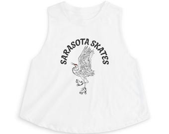 Top corto/estampado de skate playero con estampado de gaviota en patines de Sarasota Skates