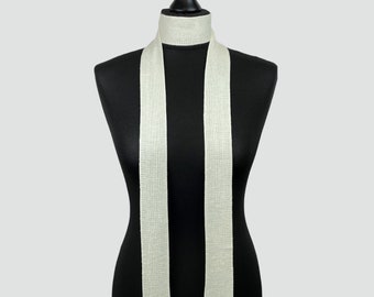 Knitted long skinny scarf, 100% merino wool, white thin scarf