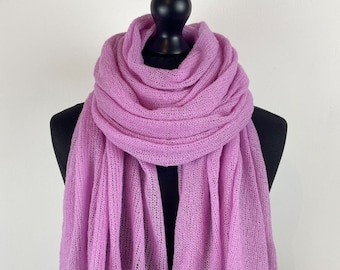 Bright pink scarf wrap shawl, merino wool, soft and lightweight