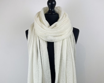 Milk white scarf wrap, merino wool, soft and lightweight, wedding shawl