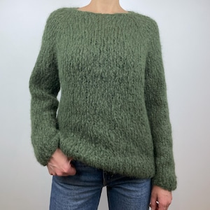 Super soft baby yak and cashmere sweater, hand knitted chunky wool jumper, warm sweater in dark olive green