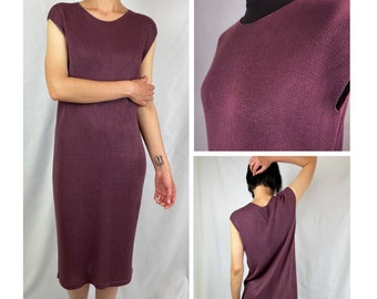 Simple minimalist dress, knitted straight midi dress, 100% natural bamboo vegan silk, wine red purple