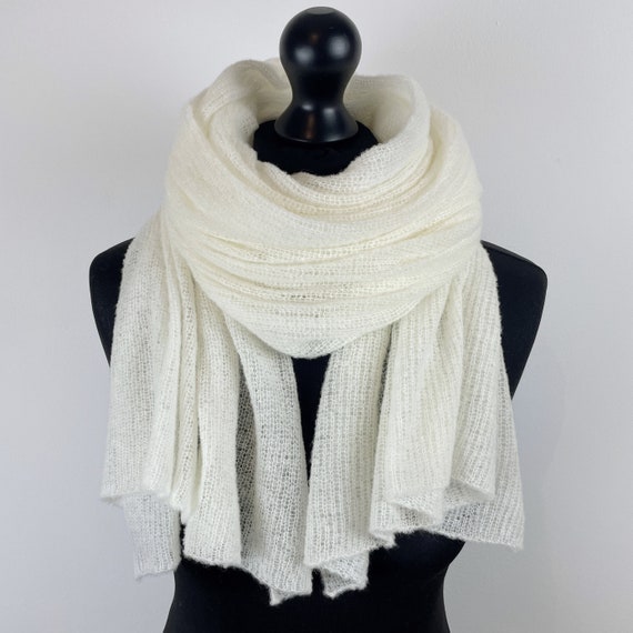 Milk White Scarf Wrap Merino Wool Soft and Lightweight Wedding