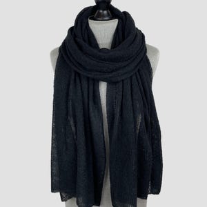 Knitted black scarf wrap, merino wool shawl, soft, airy and lightweight large wrap