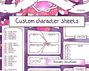 Printable Crystal Character sheet [rpg/ DND/ TTRPG]