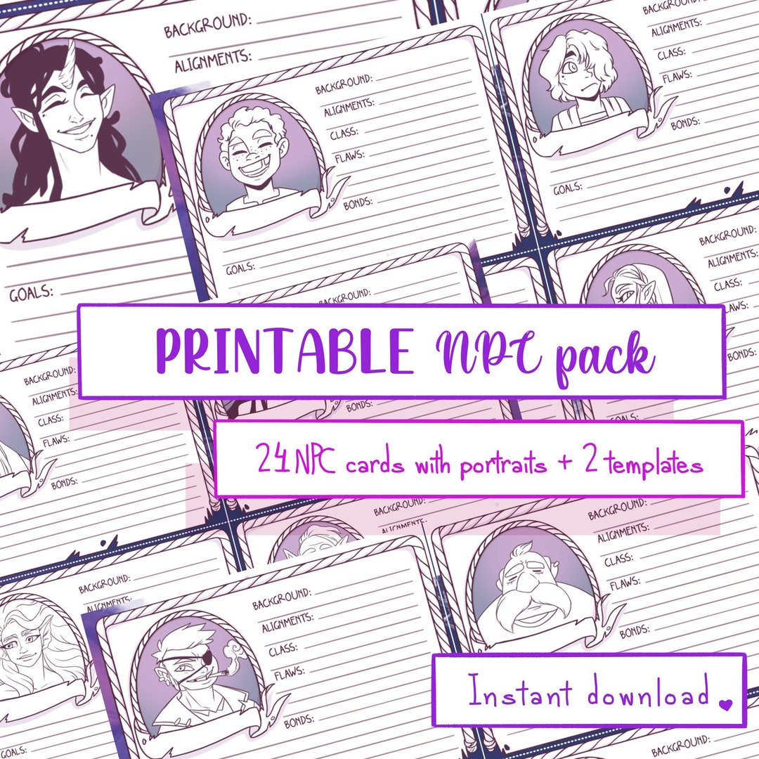 Printable Pdf NPC Cards and Templates [dnd/ TTRPG/ RP] - Etsy