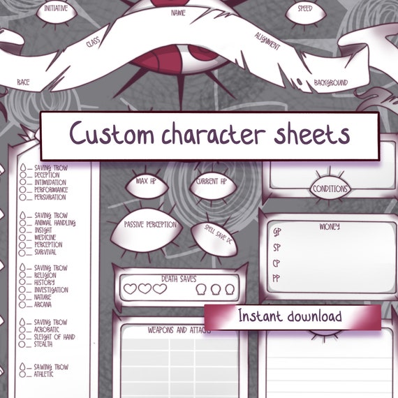 Printable Creepy eyes character sheet dnd/dnd5e/ttrpg Etsy