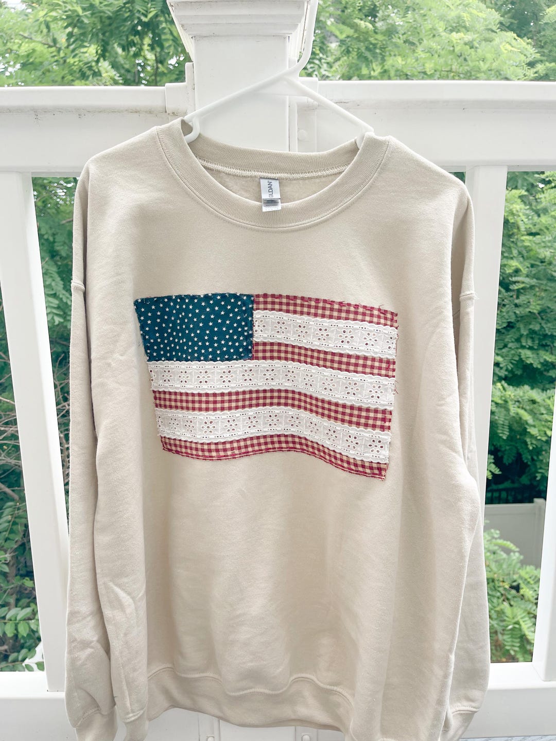 USA American Flag Applique Sweatshirt, Fourth of July Patchwork ...