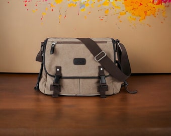 Messenger Bag for Men Retro Canvas Satchel Casual Briefcases Laptop Bag Fit 13Inch,Water Resistant Crossbody College Satchel Bag