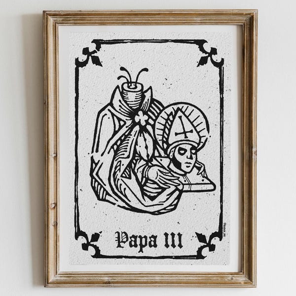 Papa 3 - Gespenst - Mittelalter Radierung - Holzschnitt - Kunstdruck - A5
