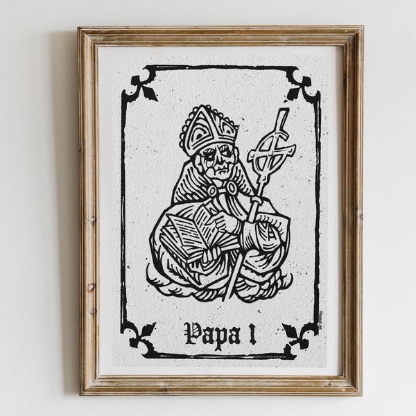 Papa 1 - Gespenst - Mittelalter Radierung - Holzschnitt - Kunstdruck - A5