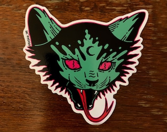 Demon Cat - Green -  Vinyl Decal Sticker