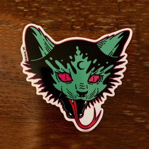 Demon Cat - Green -  Vinyl Decal Sticker