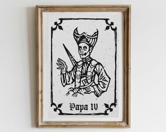 Papa 4 - Fantasma - Grabado medieval - Xilografía - Lámina artística - A5