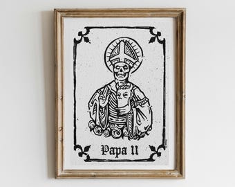 Papa 2 - Fantasma - Grabado medieval - Xilografía - Lámina artística - A5