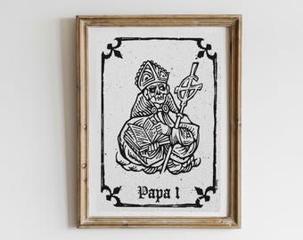 Papá 1 - Fantasma - Grabado medieval - Xilografía - Lámina artística - A5
