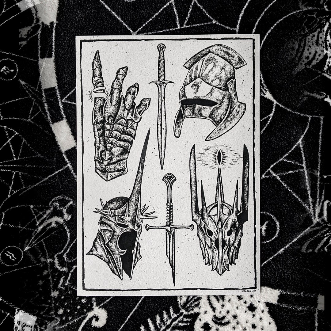 Lord of the Rings Art Print Tattoo Flash Sheet A4 - Etsy