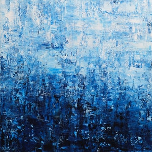 Oceanic Blues abstract acrylic painting original artwork ready to hang large painting decorative blue textured painting hand painted image 2