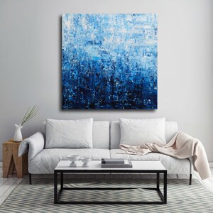 Oceanic Blues abstract acrylic painting original artwork ready to hang large painting decorative blue textured painting hand painted image 3