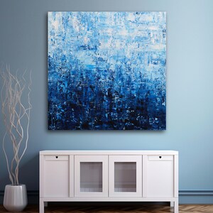 Oceanic Blues abstract acrylic painting original artwork ready to hang large painting decorative blue textured painting hand painted image 4