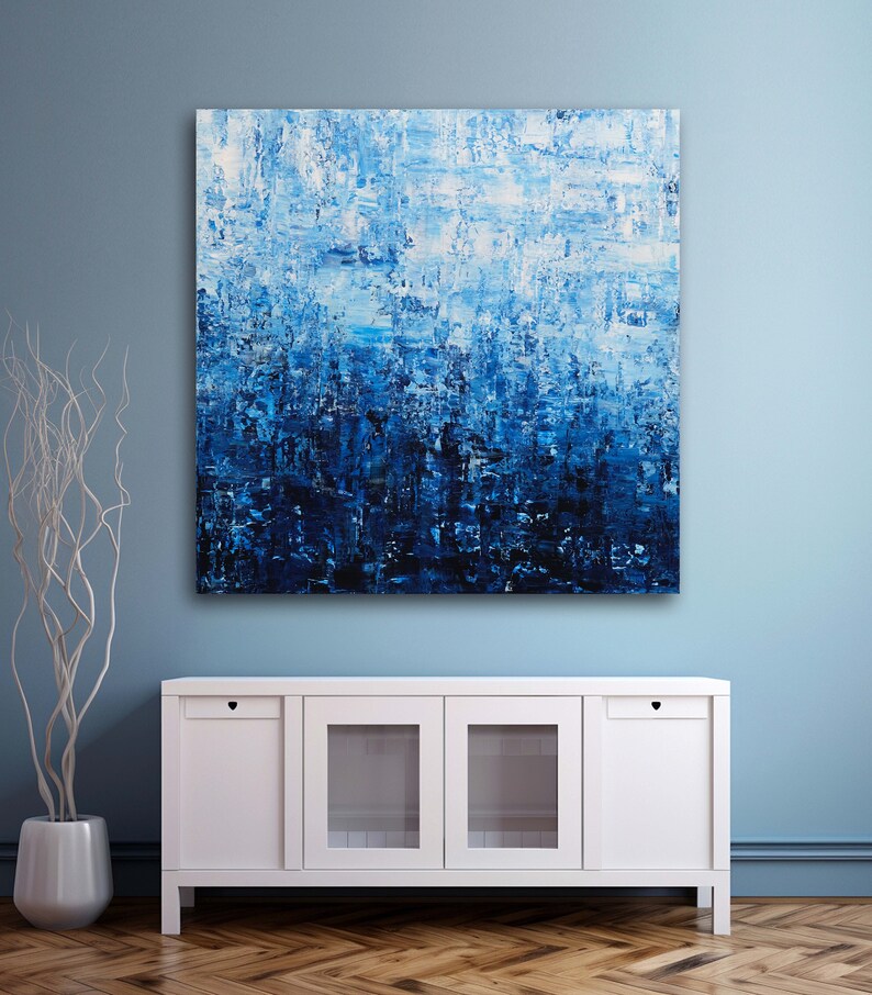 Oceanic Blues abstract acrylic painting original artwork ready to hang large painting decorative blue textured painting hand painted image 4