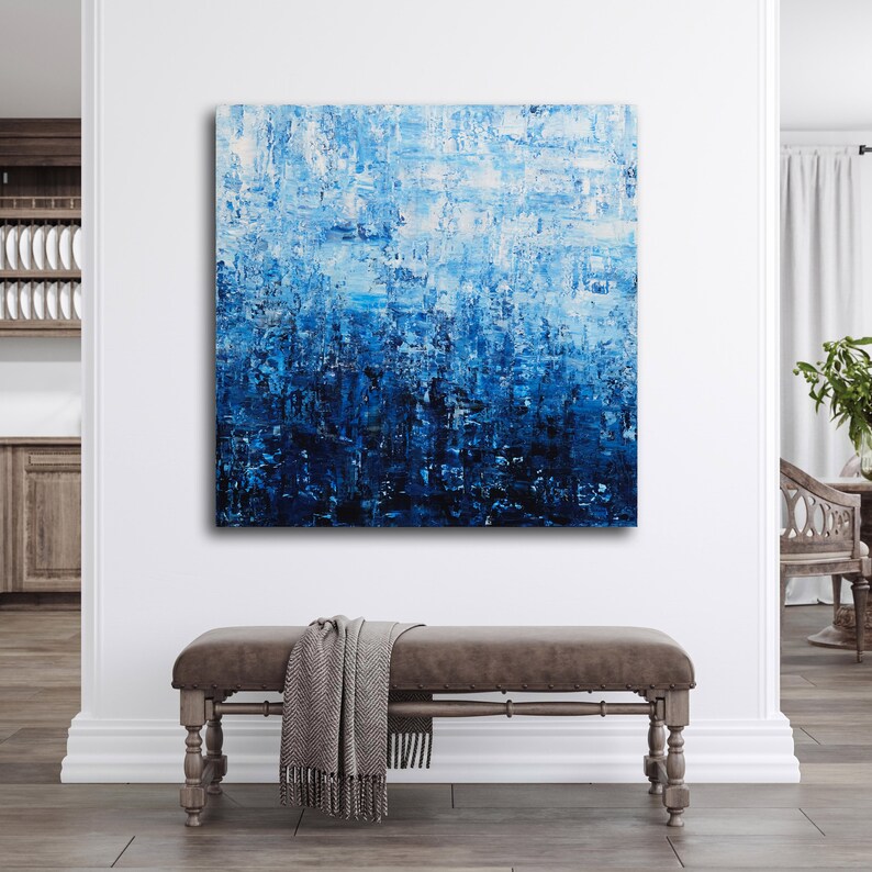 Oceanic Blues abstract acrylic painting original artwork ready to hang large painting decorative blue textured painting hand painted image 1