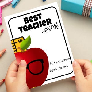 Waardering leraar, bedankje, afdrukbaar cadeaukaartboek, cadeaukaarthouder, open wanneer, einde van het jaar, kerstmis uit de klas