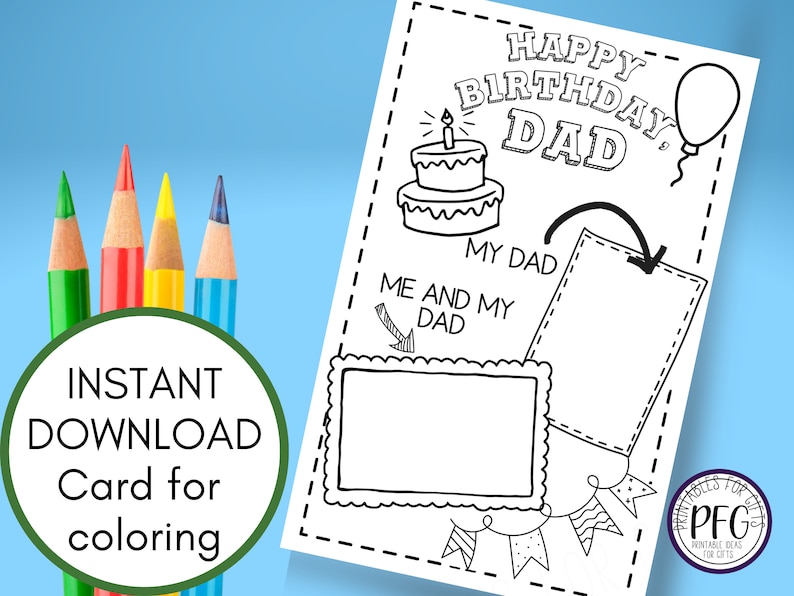 Birthday Card for Dad From Kids Printable Coloring Page, Father ...